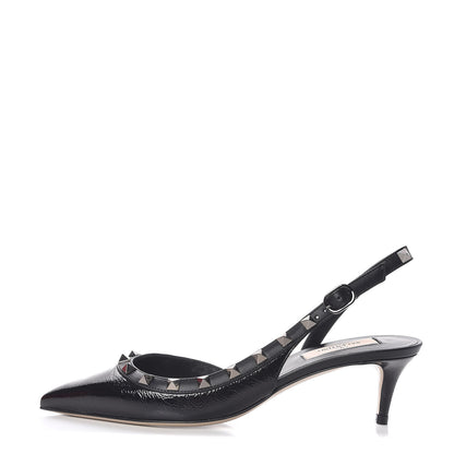 Valentino Garavani Wrinkled Patent Rockstud Half D'Orsay Slingback 50mm Pumps 37 Black 1 of 9