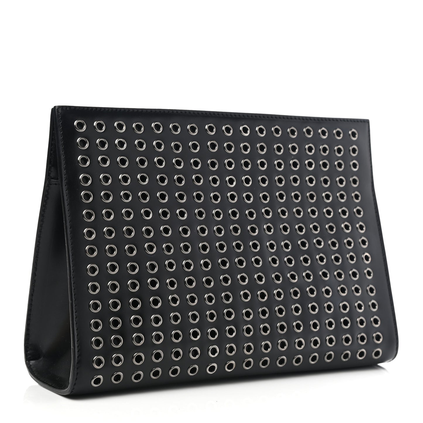 Calfskin Grommet Studded Clutch Black