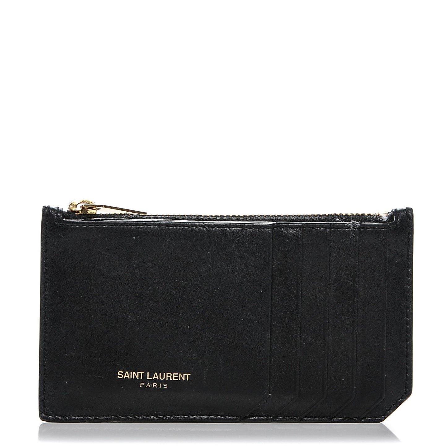 Calfskin 5 Fragments Zip Pouch Card Holder Black