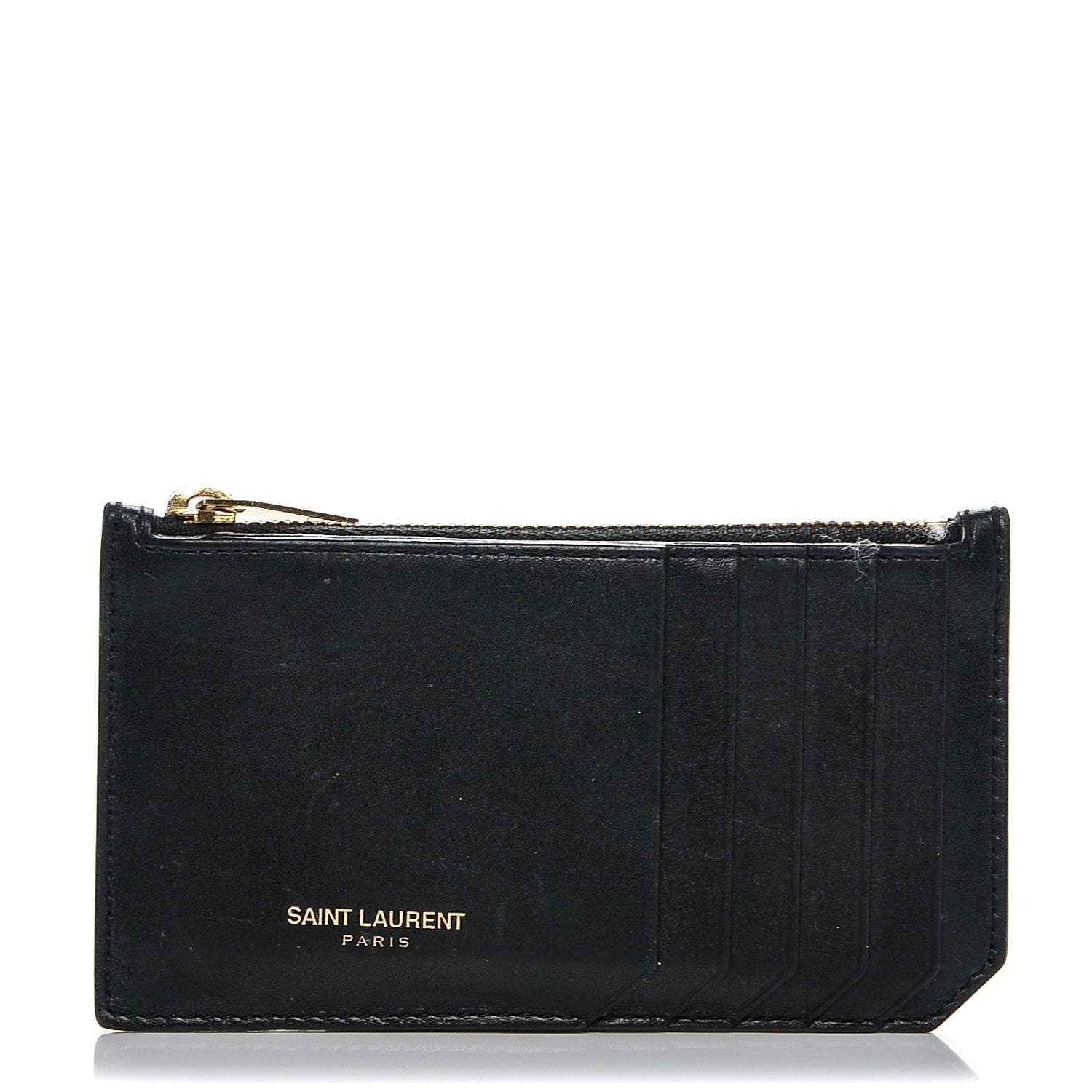 Saint Laurent Calfskin 5 Fragments Zip Pouch Card Holder Black 1 of 5
