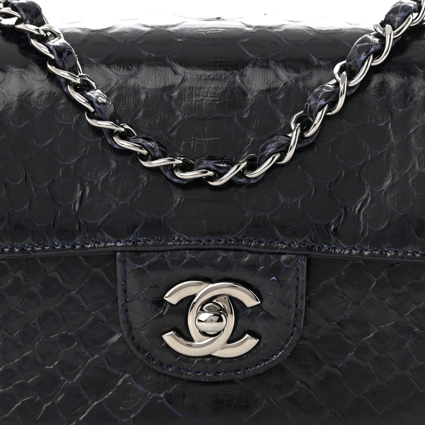 Snakeskin Mini Rectangular Flap Navy Blue