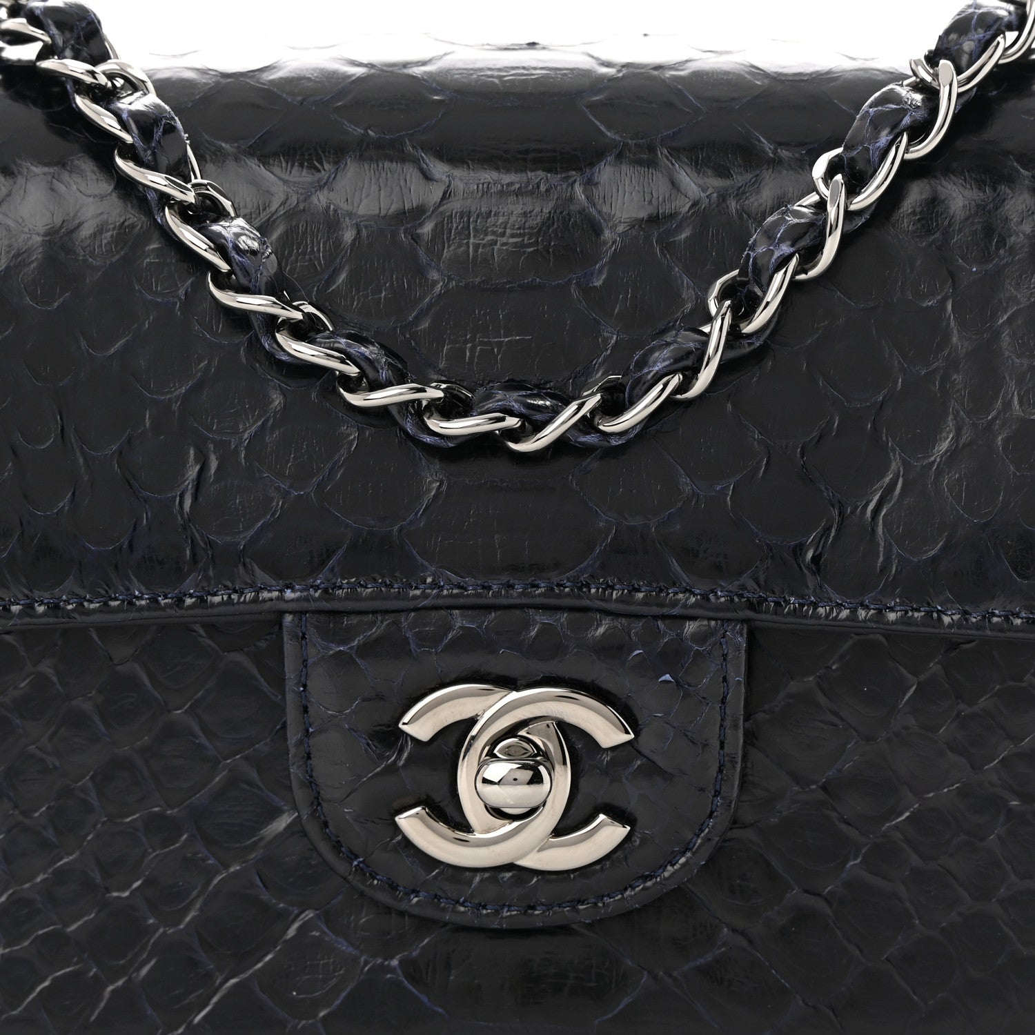 Chanel Snakeskin Mini Rectangular Flap Navy Blue 8 of 12