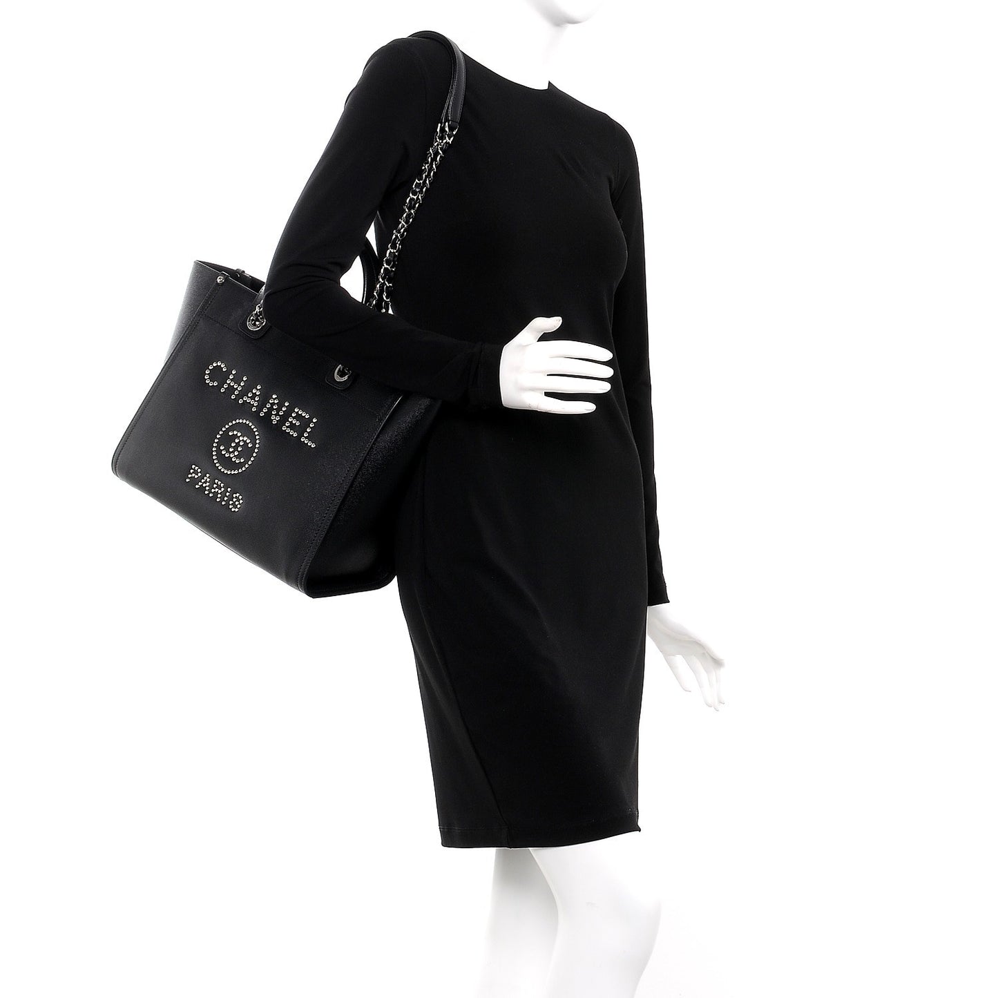 Caviar Small Studded Deauville Tote Black