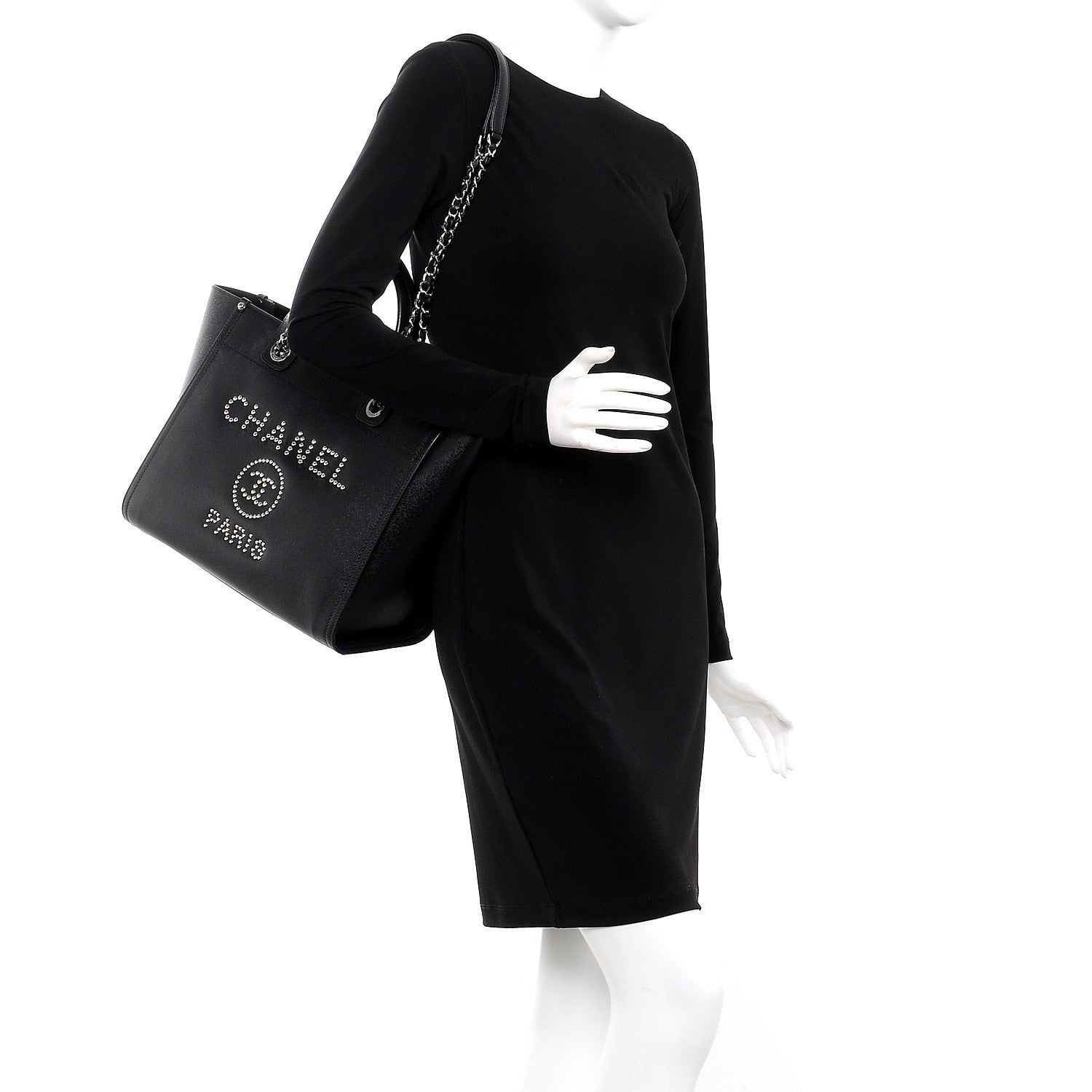 Chanel Caviar Small Studded Deauville Tote Black 2 of 8