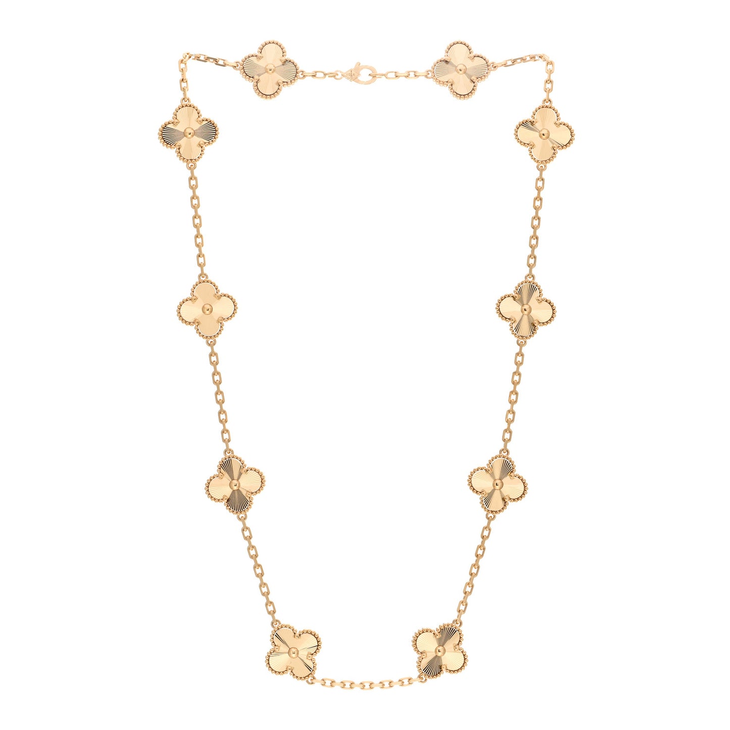 18K Yellow Gold 10 Motifs Guilloche Vintage Alhambra Necklace