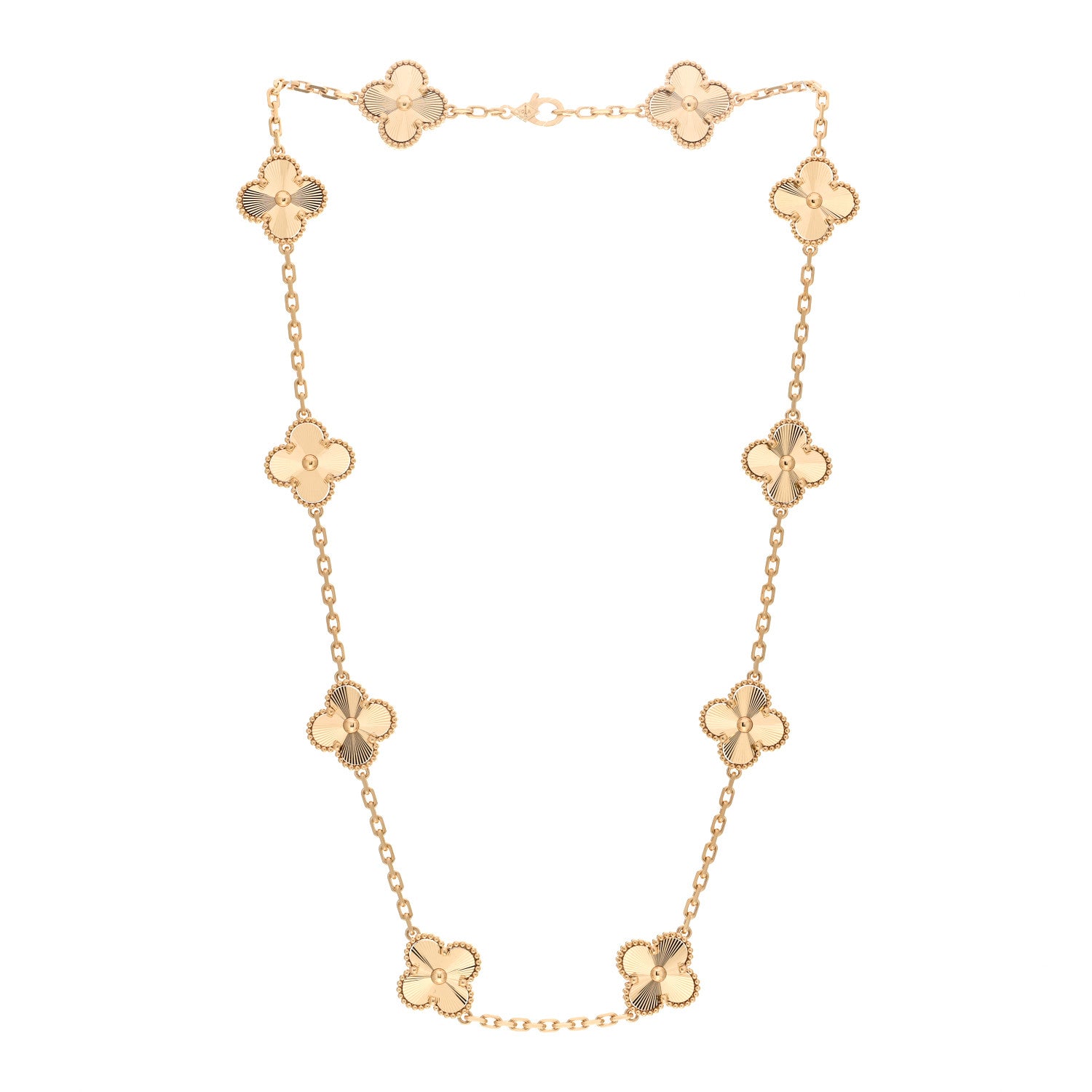 Van Cleef & Arpels 18K Yellow Gold 10 Motifs Guilloche Vintage Alhambra Necklace 3 of 5