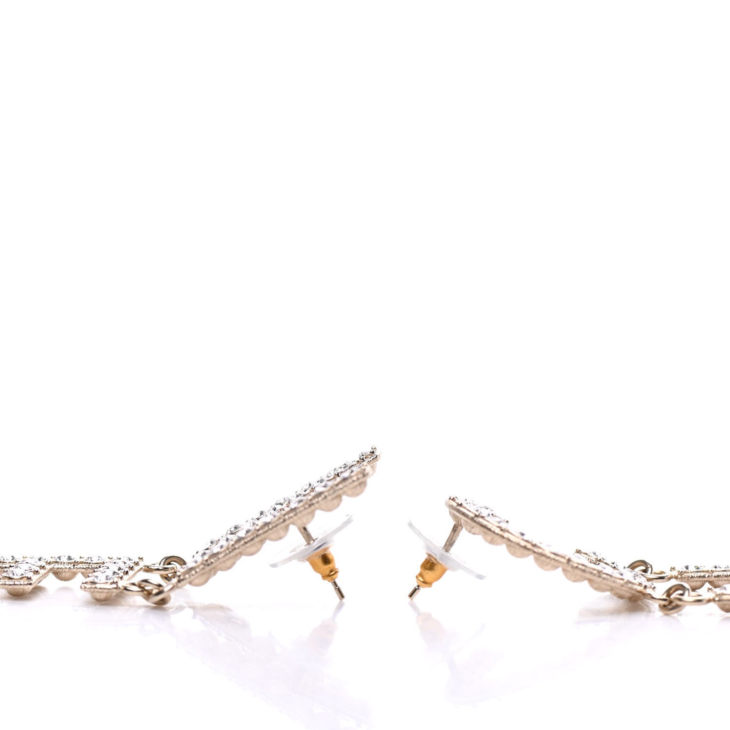 Crystal Cha-Nel Logo Drop Earrings Gold