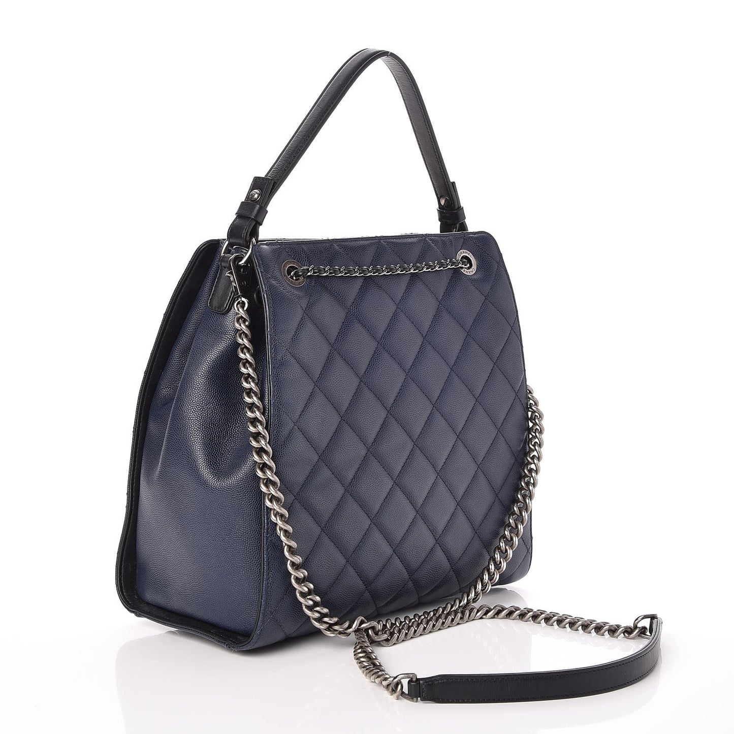 Caviar Quilted Medium CC Bucket Bag Dark Blue