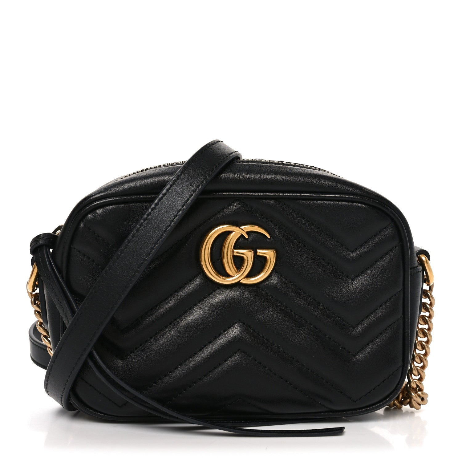 Gucci Calfskin Matelasse Mini GG Marmont Chain Shoulder Bag Black 1 of 11