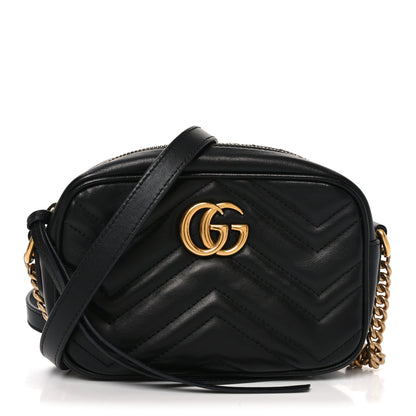 Gucci Calfskin Matelasse Mini GG Marmont Chain Shoulder Bag Black 1 of 11