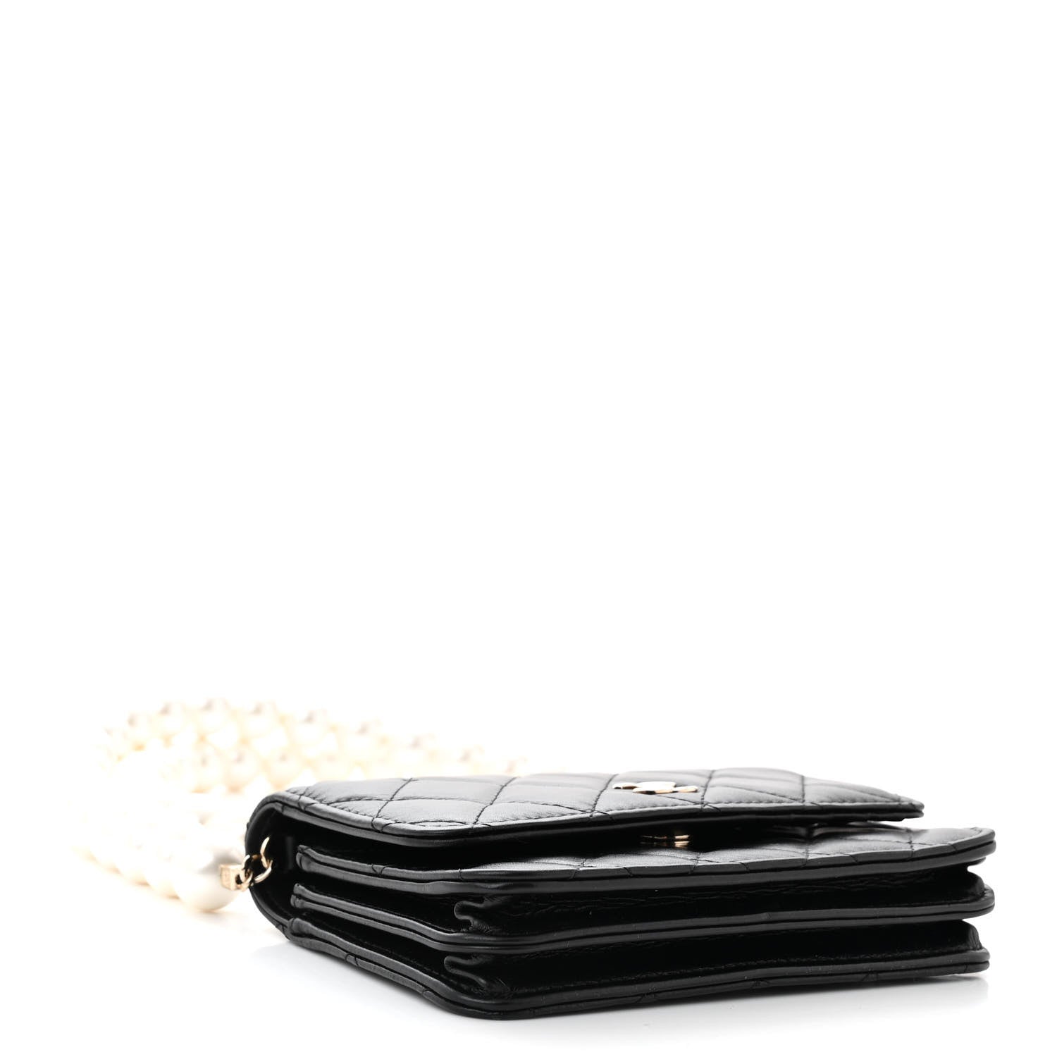 Chanel Calfskin Quilted Mini Maxi Pearls Wallet On Chain WOC Black 4 of 13