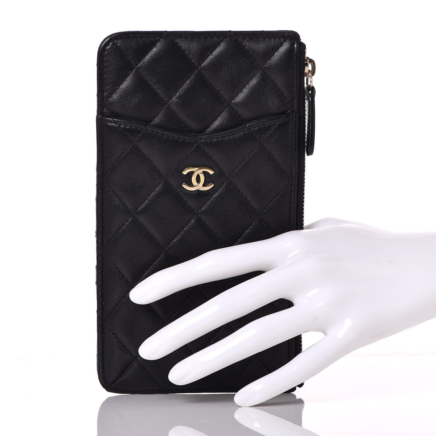 Lambskin Quilted Classic Flat Wallet Pouch Black