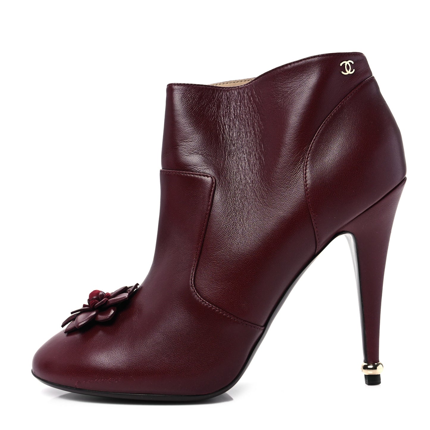 Lambskin Camelia CC Short Boots 40 Burgundy