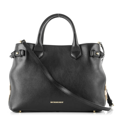 Burberry Calfskin House Check Medium Banner Tote Black 1 of 8