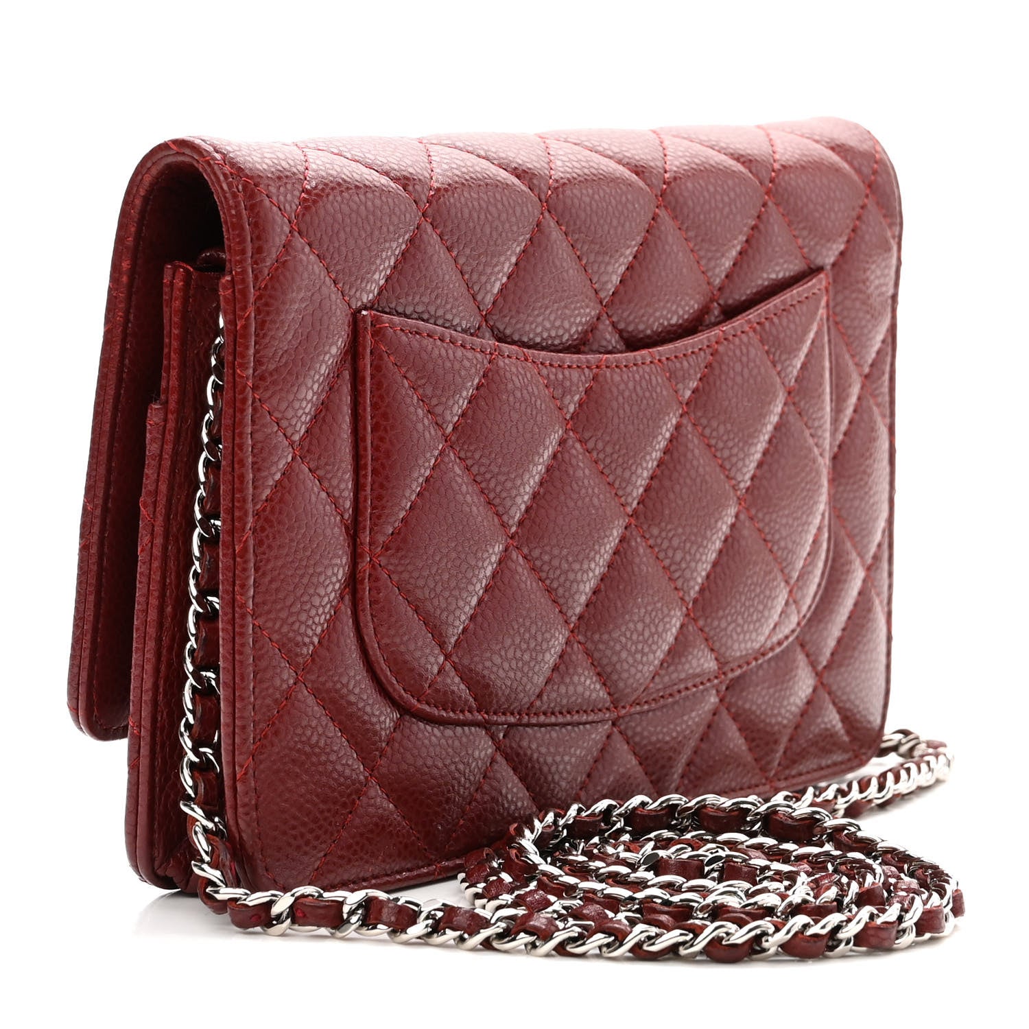 Chanel Caviar Quilted Wallet on Chain WOC Burgundy 3 of 11