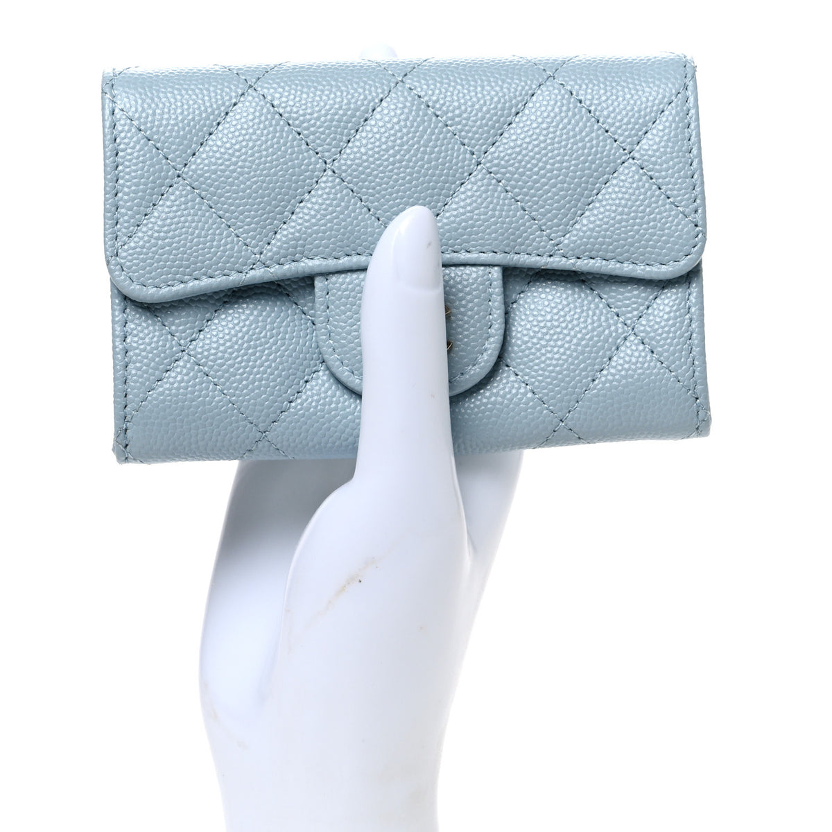 Chanel Caviar Quilted Flap Card Holder Wallet Light Blue 2 of 10