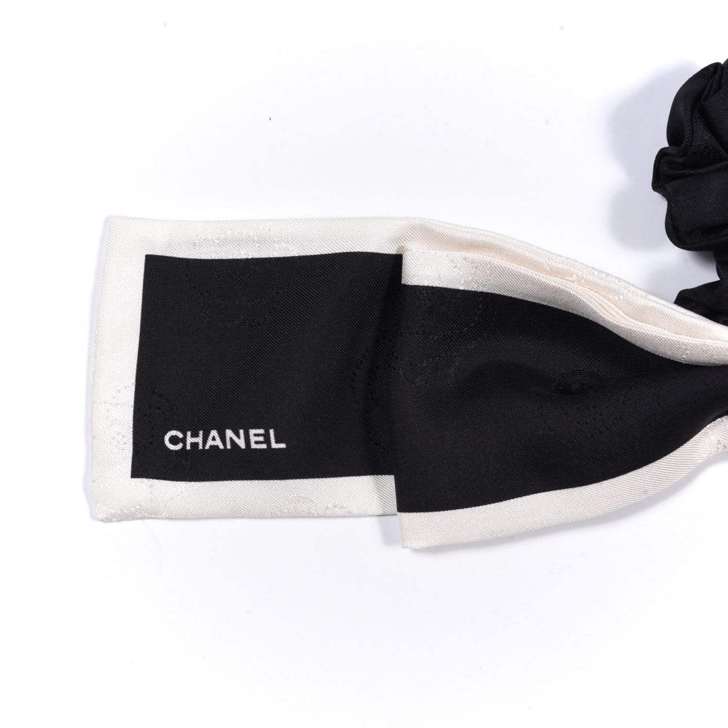 Chanel Silk Hair Tie Black Ivory 3 of 3