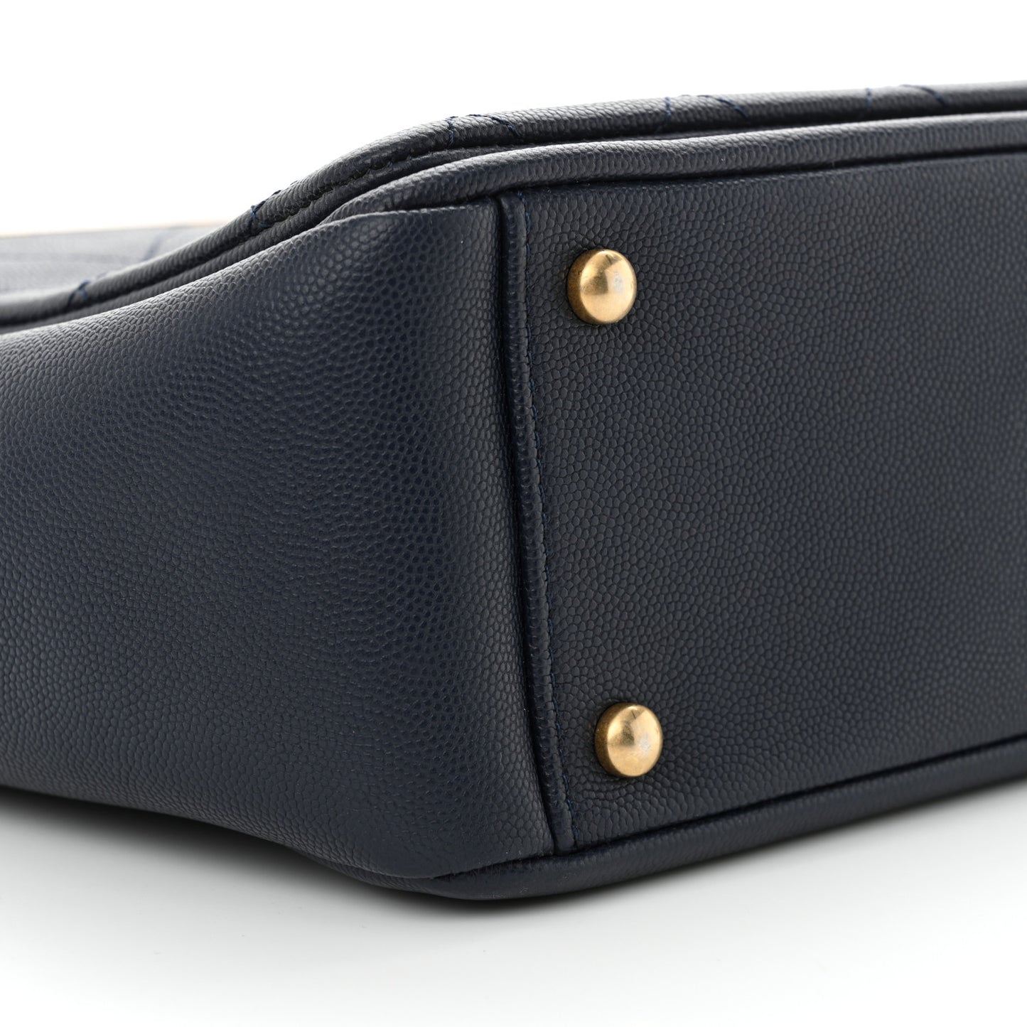 Grained Calfskin Stitched Small Lady Coco Top Handle Tote Navy