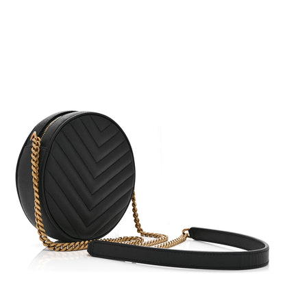Saint Laurent Grain De Poudre Matelasse Chevron Quilted Round Vinyle Camera Bag Black 3 of 10