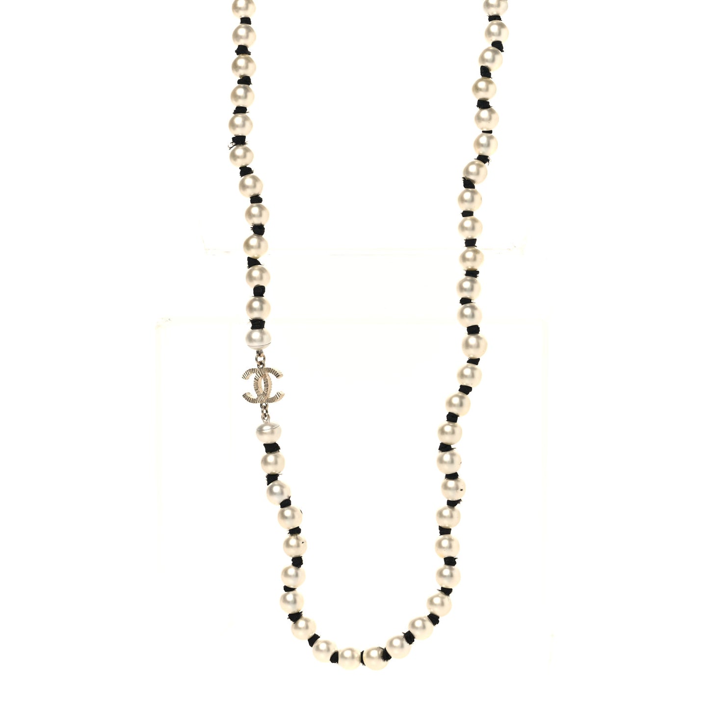 Pearl Grosgrain CC Long Necklace Gold
