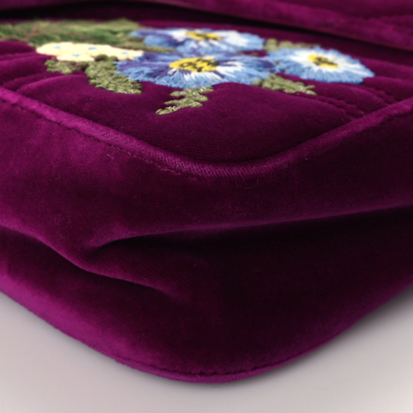 Velvet Matelasse Loved Embroidered Medium GG Marmont Shoulder Bag Fuchsia Violet Cyclamen