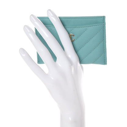 Chanel Caviar Chevron Quilted Card Holder Turquoise 2 of 9