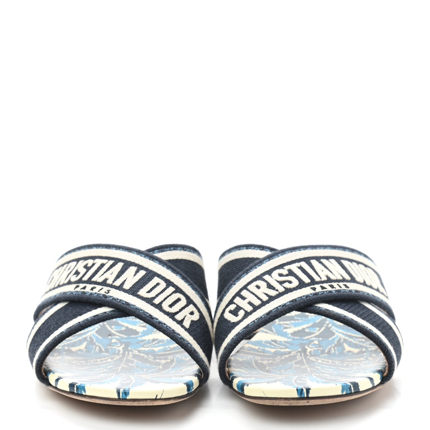 Canvas Palms Embroidered Dway Criss Cross Slide Sandals 38 Indigo Blue