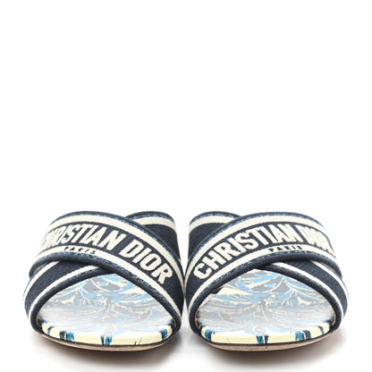 Christian Dior Canvas Palms Embroidered Dway Criss Cross Slide Sandals 38 Indigo Blue 3 of 9