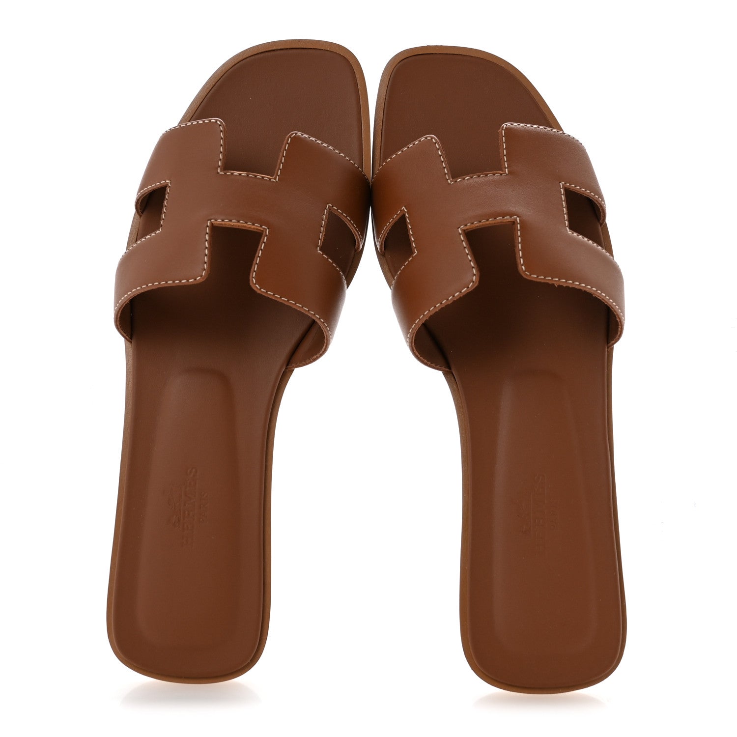 Hermes Box Calfskin Oran Sandals 37.5 Gold 2 of 12