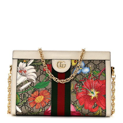 Gucci GG Supreme Monogram Flora Web Small Ophidia Chain Shoulder Bag White 1 of 12