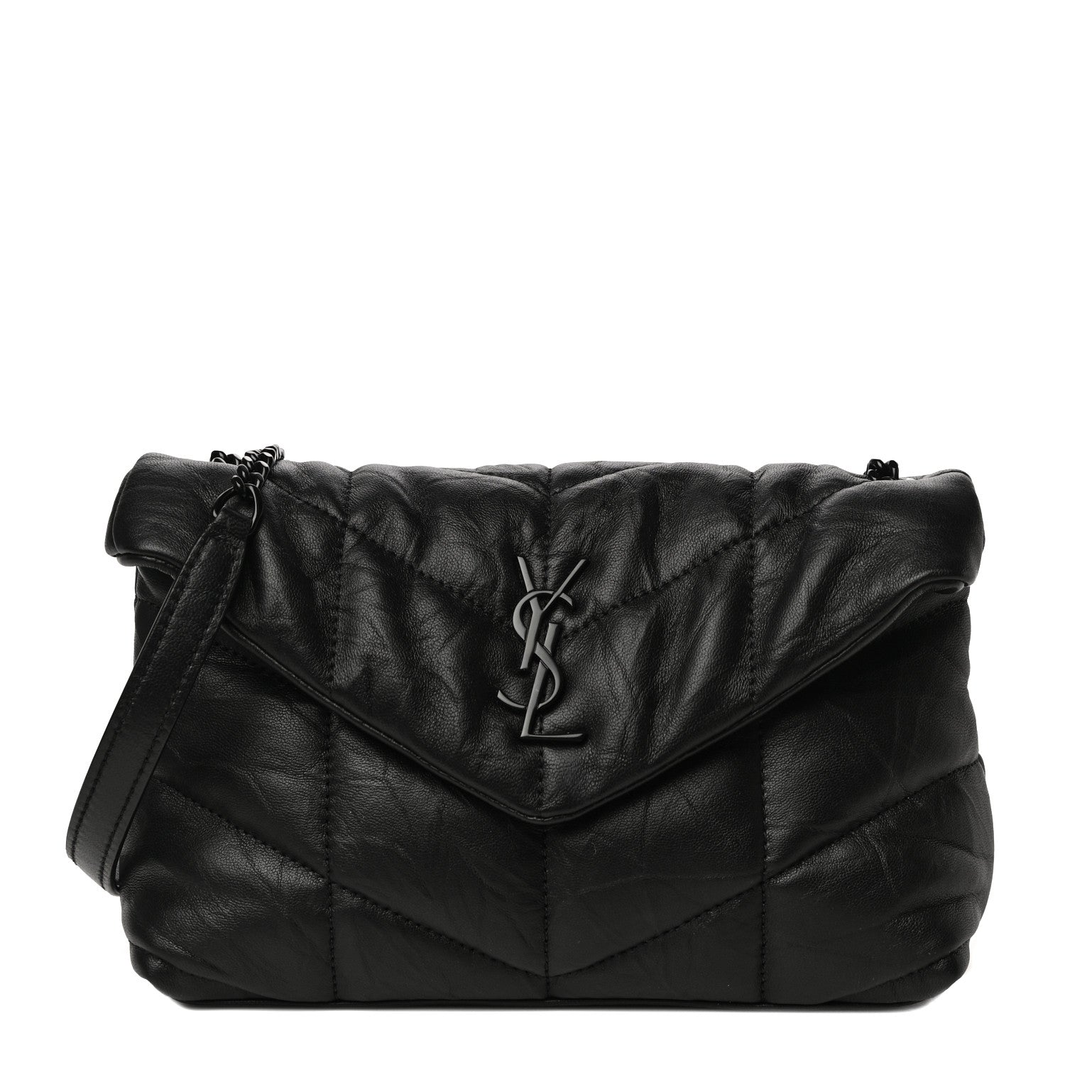 Saint Laurent Calfskin Quilted Toy Loulou Puffer Monogram Monochrome Chain Satchel Black 1 of 11
