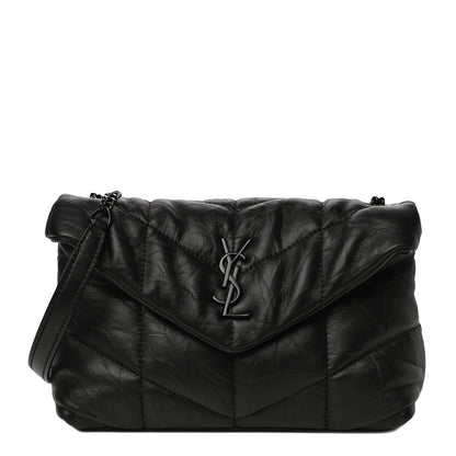 Saint Laurent Calfskin Quilted Toy Loulou Puffer Monogram Monochrome Chain Satchel Black 1 of 11