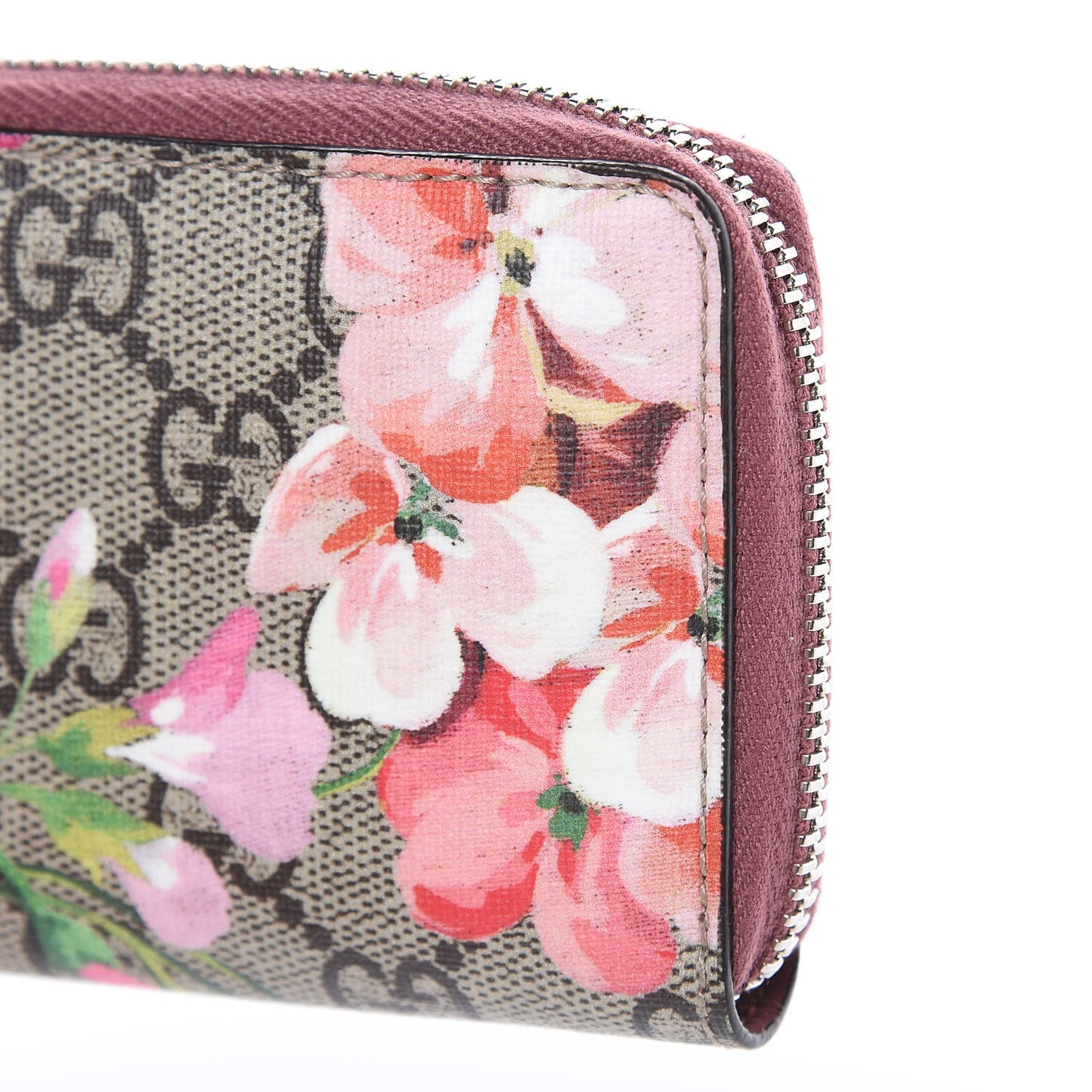 GG Supreme Monogram Blooms Zip Around Card Case Wallet Beige Multicolor Dry Rose
