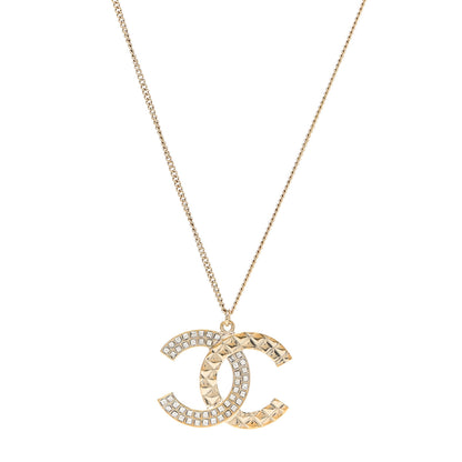 Chanel Baguette Crystal Quilted CC Pendant Necklace Gold 1 of 3