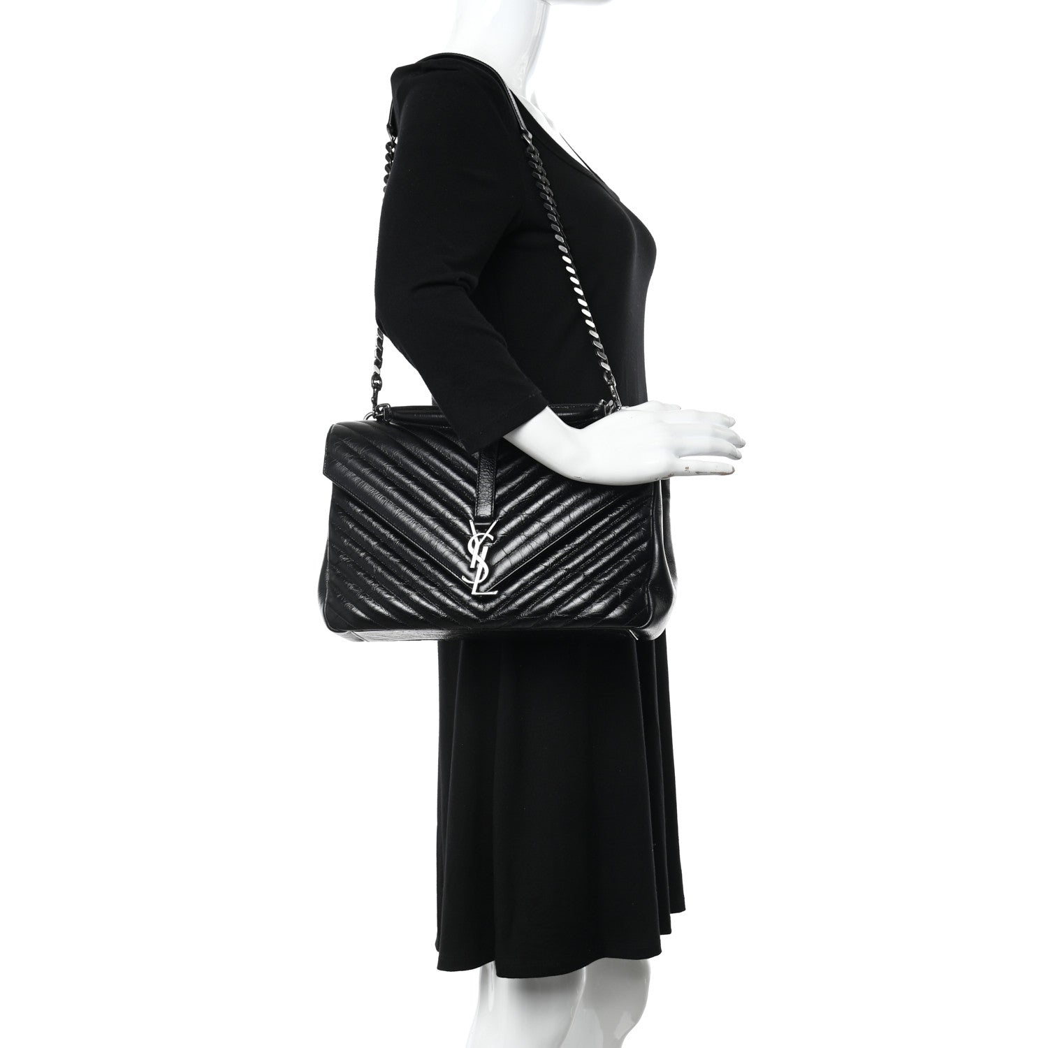 Saint Laurent Cracked Shiny Calfskin Matelasse Chevron Monogram Large College Satchel Black 2 of 10