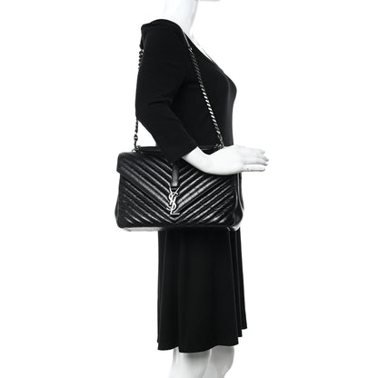 Saint Laurent Cracked Shiny Calfskin Matelasse Chevron Monogram Large College Satchel Black 2 of 10