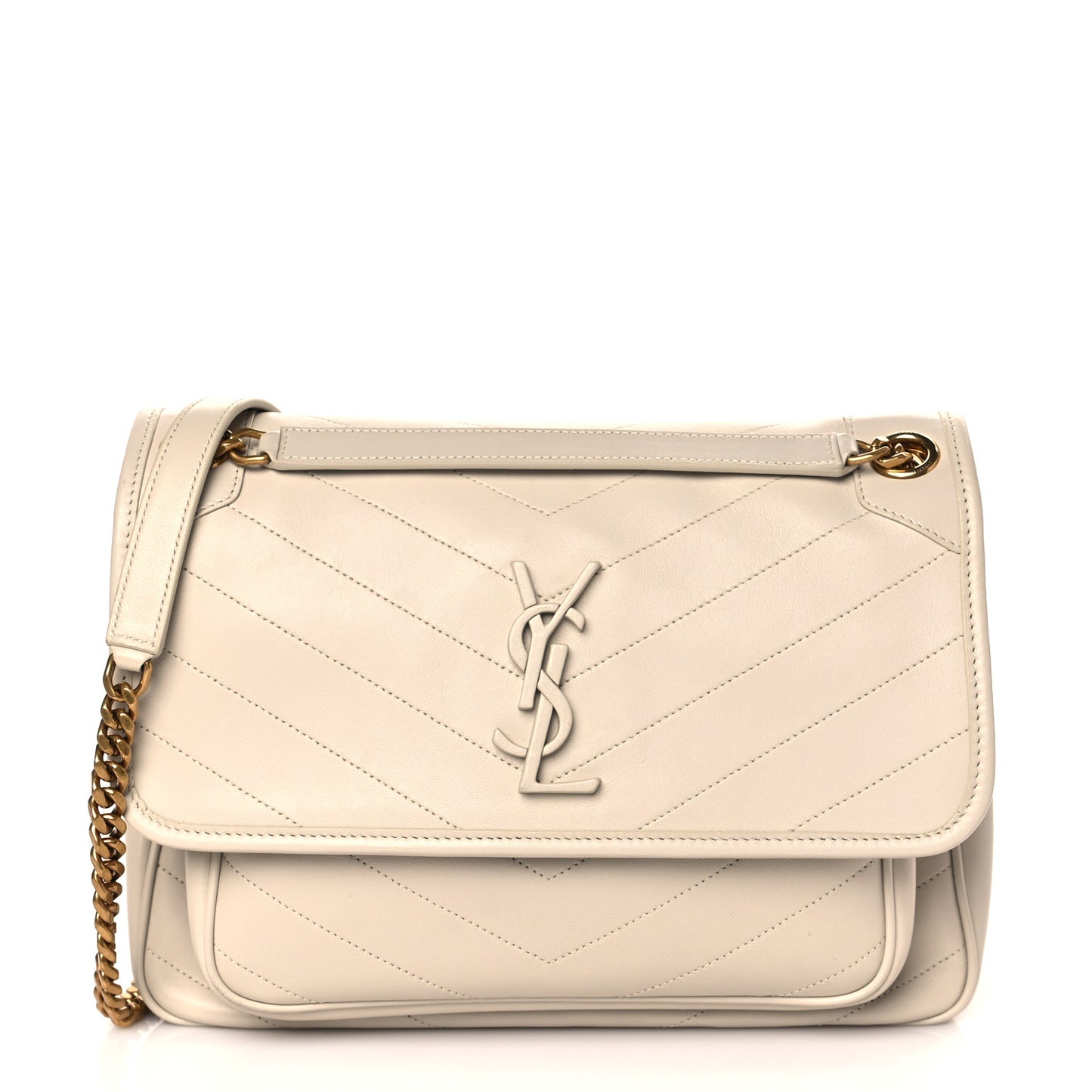 Lambskin Matelasse Monogram Medium Niki Chain Satchel Ivory