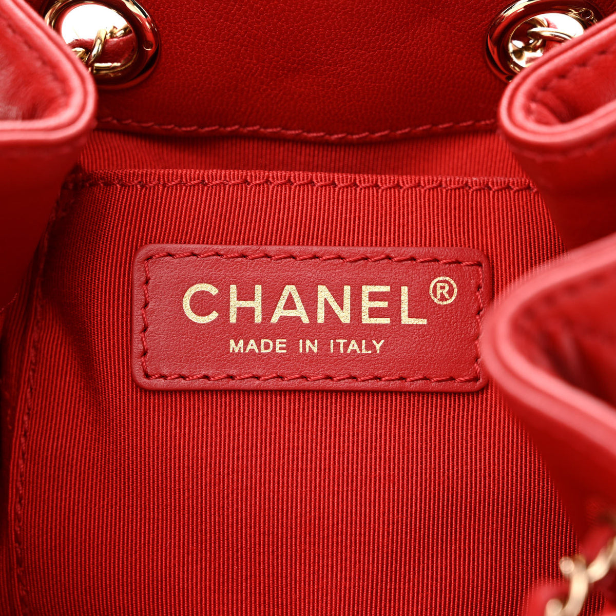 Lambskin Quilted CC Dweller Drawstring Bucket Bag Red