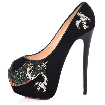 Christian Louboutin Velvet Dragon Tattoo Highness 160 Pumps 39 Black 1 of 21