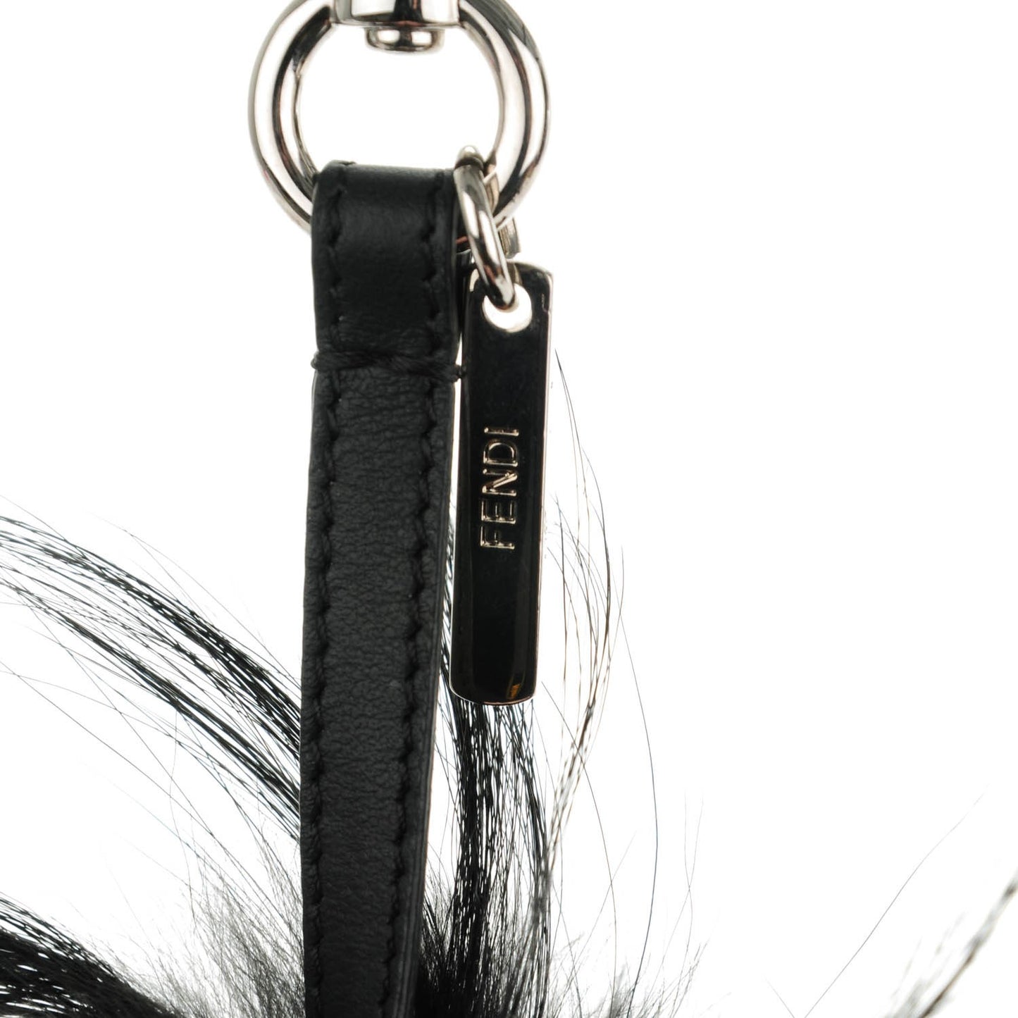 Goat Fox Fur Calfskin Studded Eye Monster Bag Bug Cube Charm Black