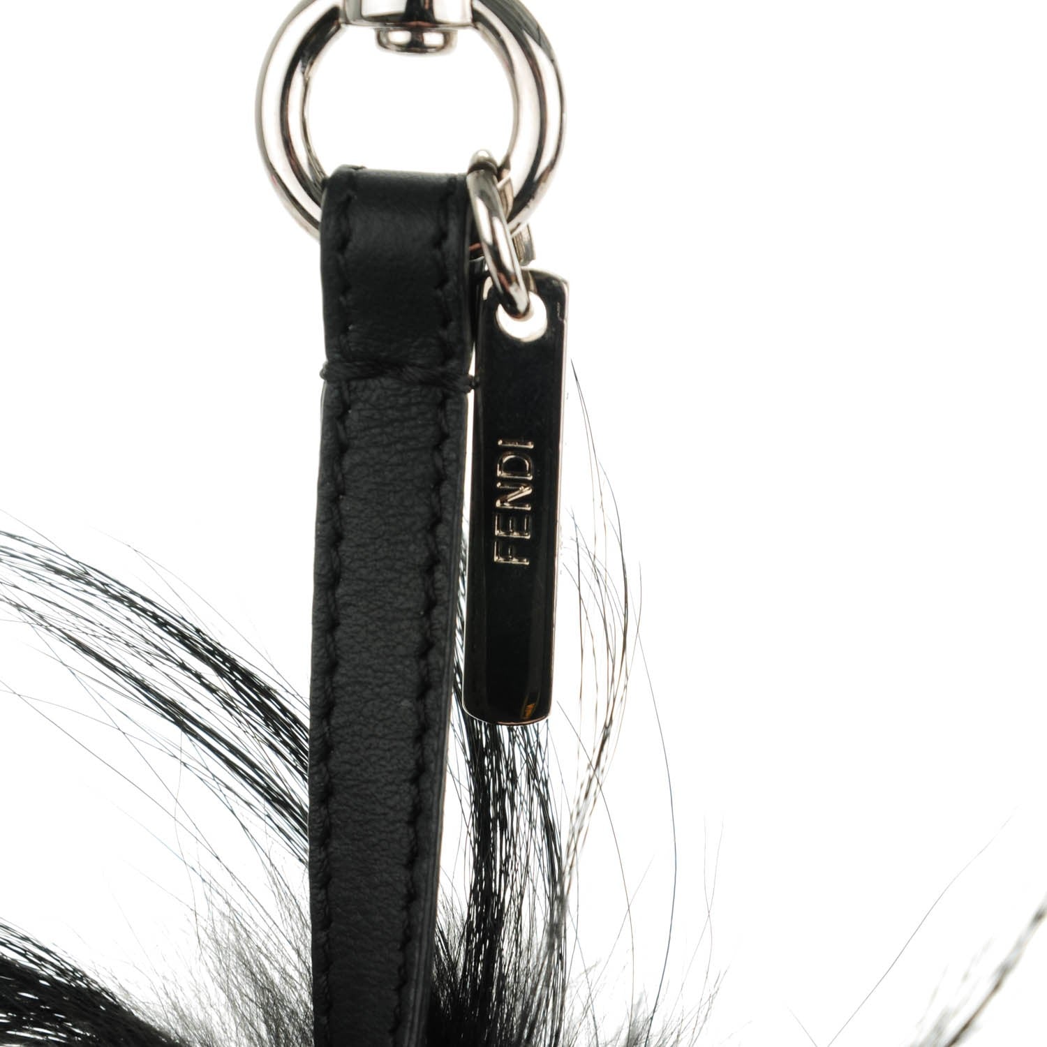 Fendi Goat Fox Fur Calfskin Studded Eye Monster Bag Bug Cube Charm Black 4 of 5