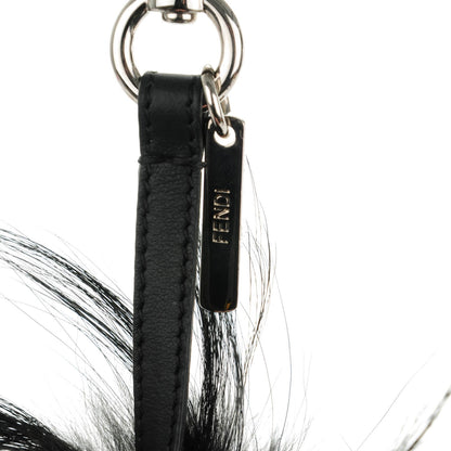 Fendi Goat Fox Fur Calfskin Studded Eye Monster Bag Bug Cube Charm Black 4 of 5
