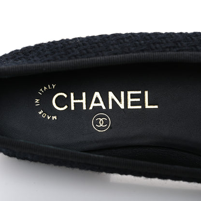 Chanel Wool Tweed Grosgrain Cap Toe CC Ballerina Flats 37.5 Black 9 of 11