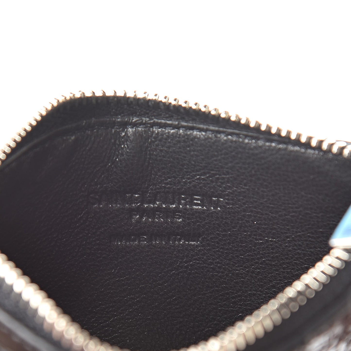 Calfskin Crocodile Embossed 5 Fragments Zip Pouch Card Holder Black