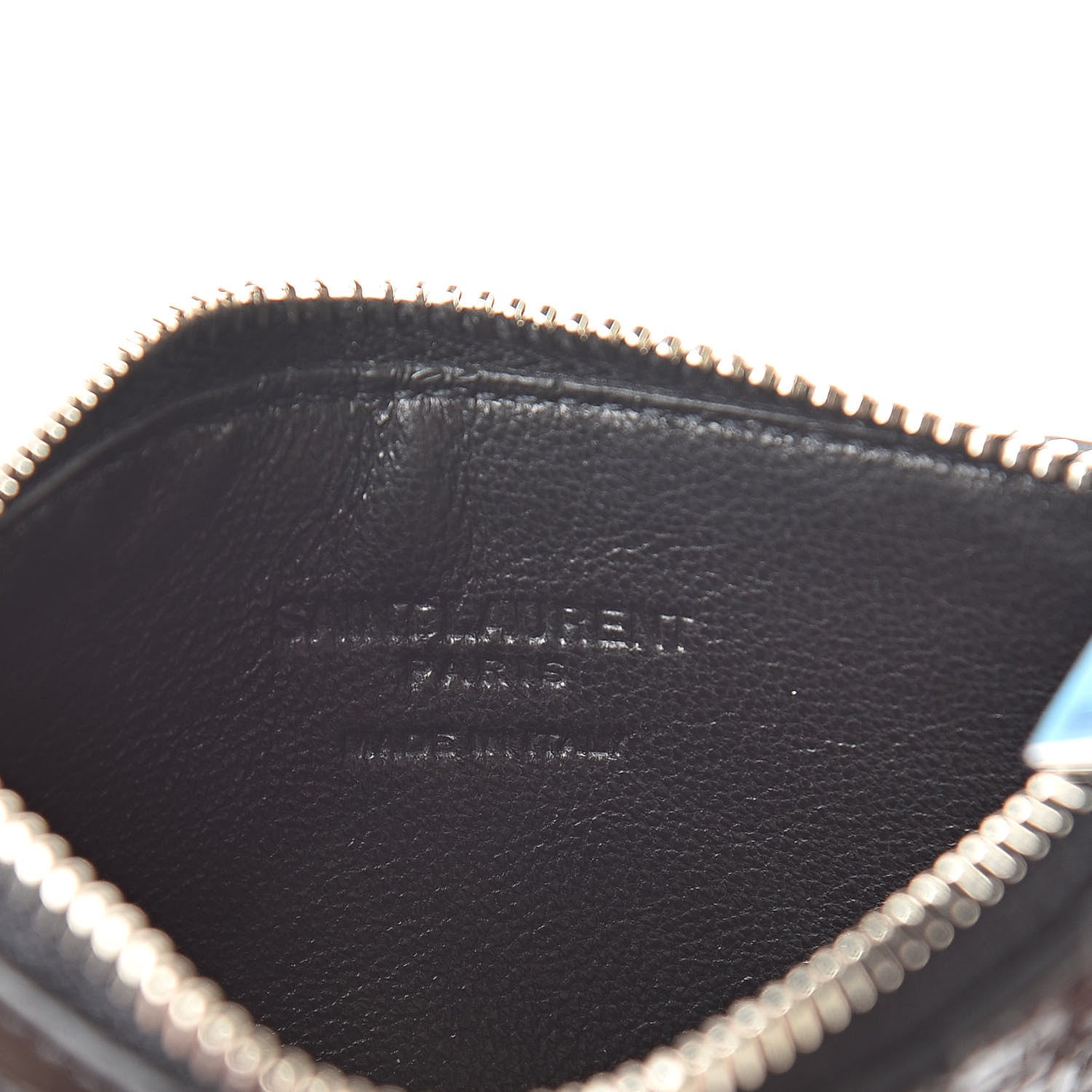 Saint Laurent Calfskin Crocodile Embossed 5 Fragments Zip Pouch Card Holder Black 6 of 8