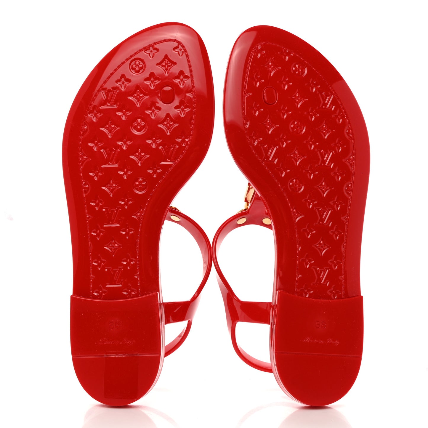 Rubber Bikini Thong Flat Sandals 38 Red