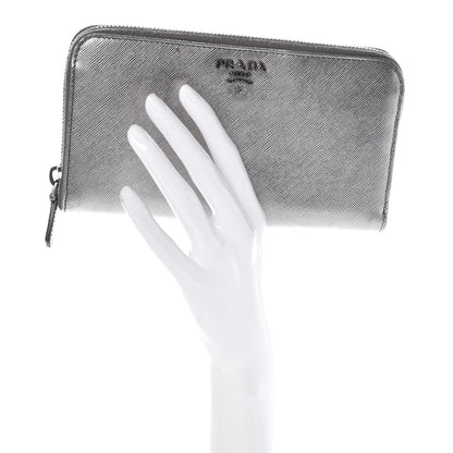 Prada Saffiano Metal Zip Around Wallet Argento 2 of 7