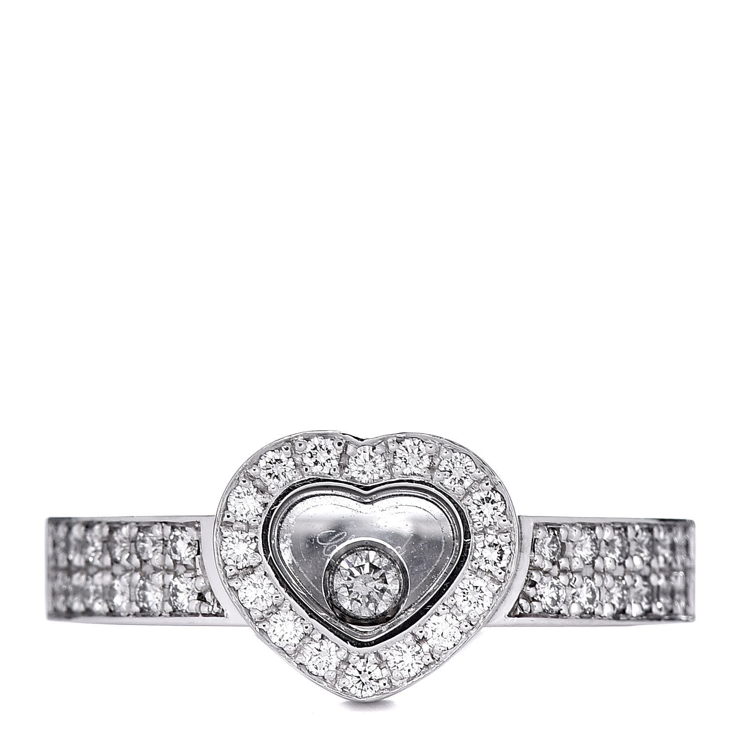 Chopard 18K White Gold Diamond Happy Heart Ring 53 6.25 1 of 5