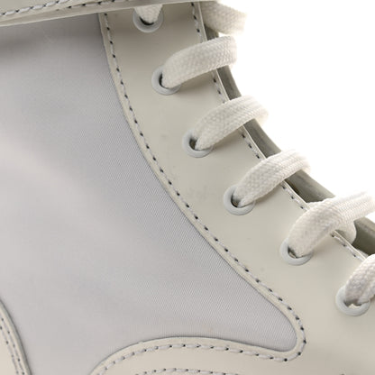 Prada Spazzolato Rois Re-Nylon Metal Triangle Logo Monolith Pouch Pocket 60mm Combat Boots 35.5 White 10 of 10