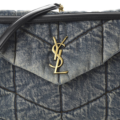 Saint Laurent Denim Quilted Medium Loulou Puffer Monogram Chain Satchel Blue Black 9 of 9